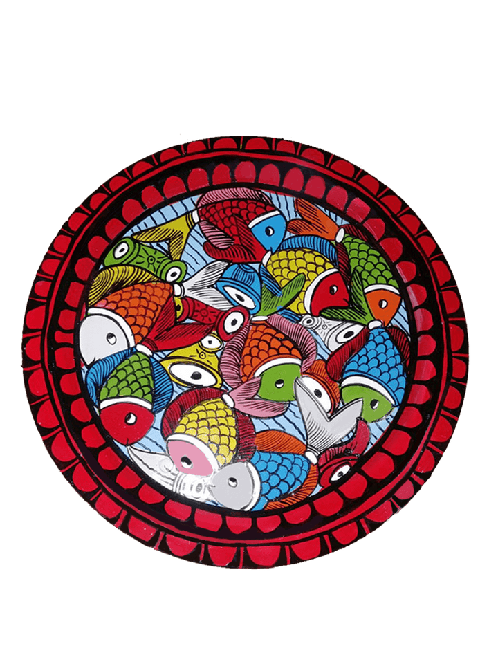 Fishes of prosperity amid bengal pattachitra plate art by Manoranjan Chitrakar Thumbnail