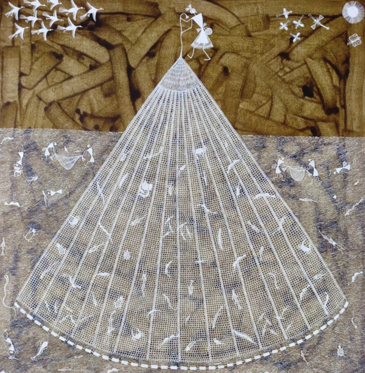 Fishing Net : Warli Painting by Anil Wangad Thumbnail