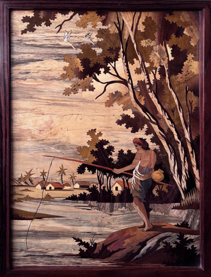 Fisherman in Wood Inlay by Mohan Kumar Thumbnail