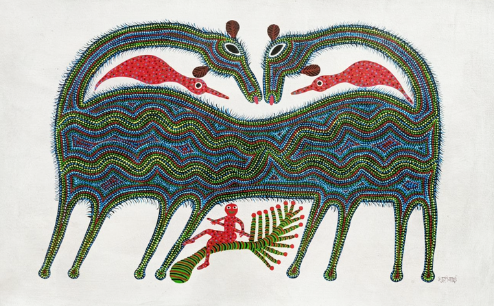 Flora and Fauna in Bhil Painting by Bhuri Bai Thumbnail