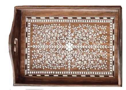 Floral Handcrafted Tray in Wood Inlay by Satyug Singh Thumbnail