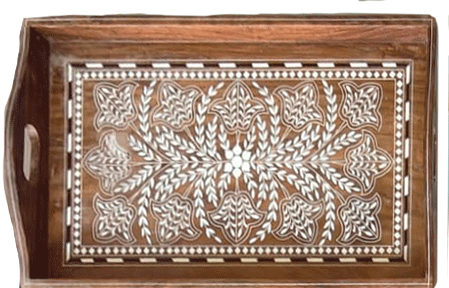 Floral Handcrafted Tray in Wood Inlay by Satyug Singh Thumbnail
