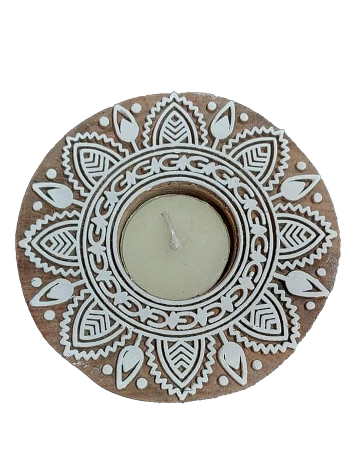 Floral Wooden Block Diya Set by Vikas Singh Thumbnail