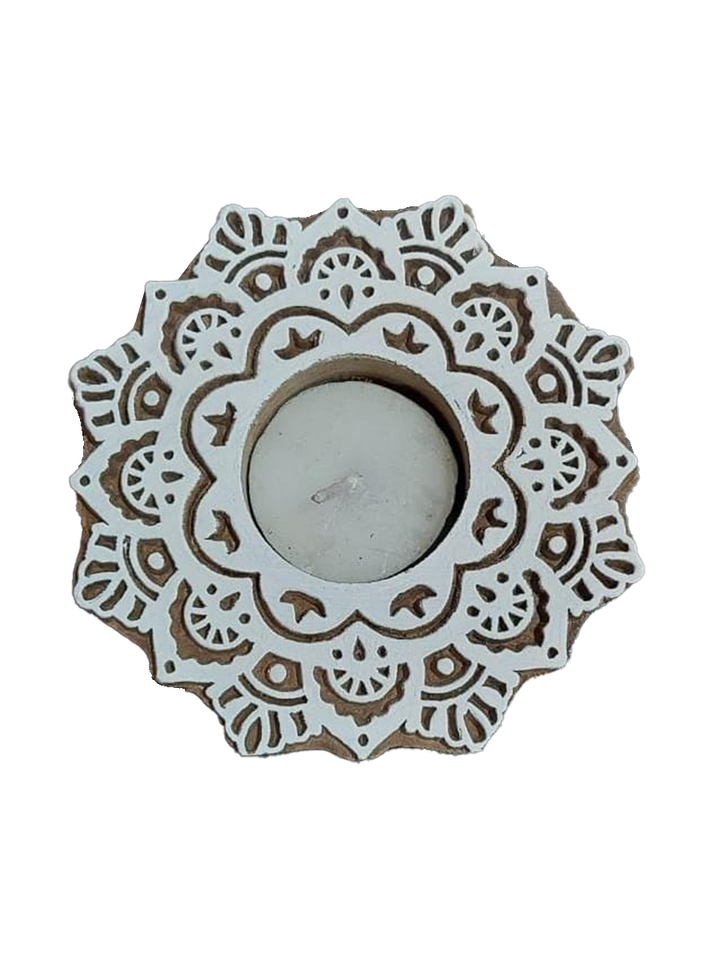 Floral Wooden Block diya set by Vikas Singh Thumbnail