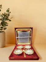 Buy Floral designed tray with lotus shaped bowls in Moradabad Metal Craft by Mohd. Amir 