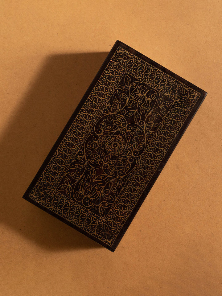 Floral medallion with peacock-shaped patterns: Tarkashi art by Mohan Lal Sharma Thumbnail