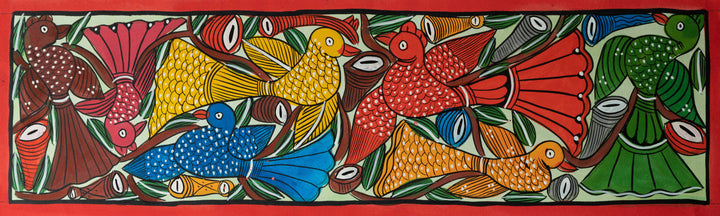 Flying birds in Santhal-Tribal Pattachitra by Manoranjan Chitrakar Thumbnail