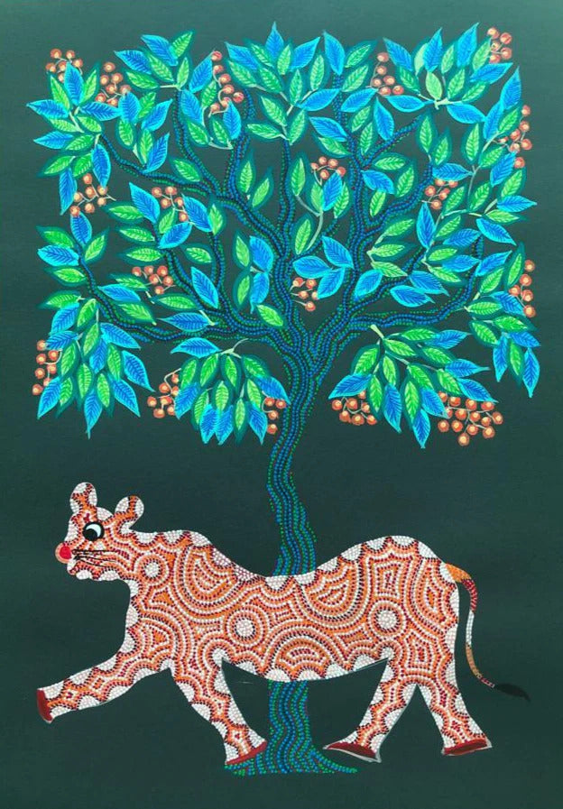 Forest King Lion Bhil Painting by Geeta Bariya Thumbnail