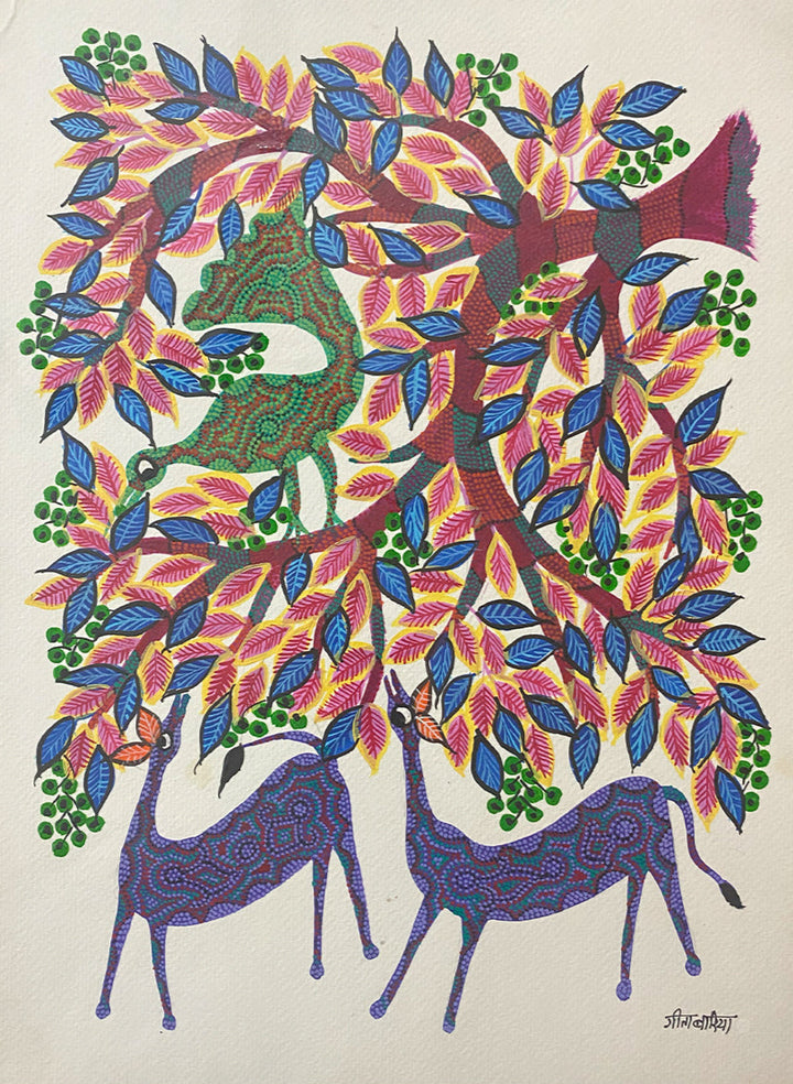 Forest Life, Bhil Art by Geeta Bariya Thumbnail