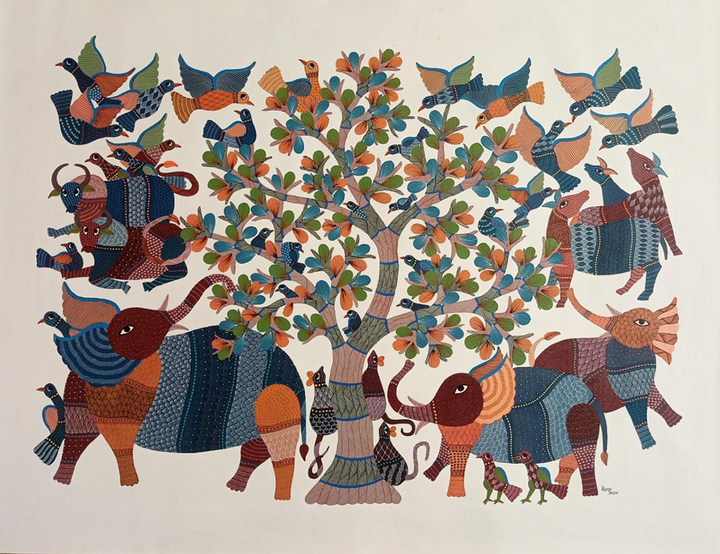 The Animal Retreat in Gond by Kailash Pradhan Thumbnail