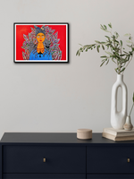 Frida Kahlo with Cat and Monkey in Madhubani By Izhar Ansari