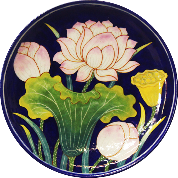 Full Bloom Lotus In Blue Pottery Plate by Gopal Saini Thumbnail