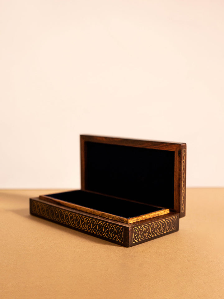 Fusion of lotus flower with vines on Jewelry Box: Tarkashi art by Mohan Lal Sharma Thumbnail