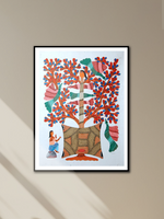 Human-like tree with birds and man: Gond by Kailash Pradhan
