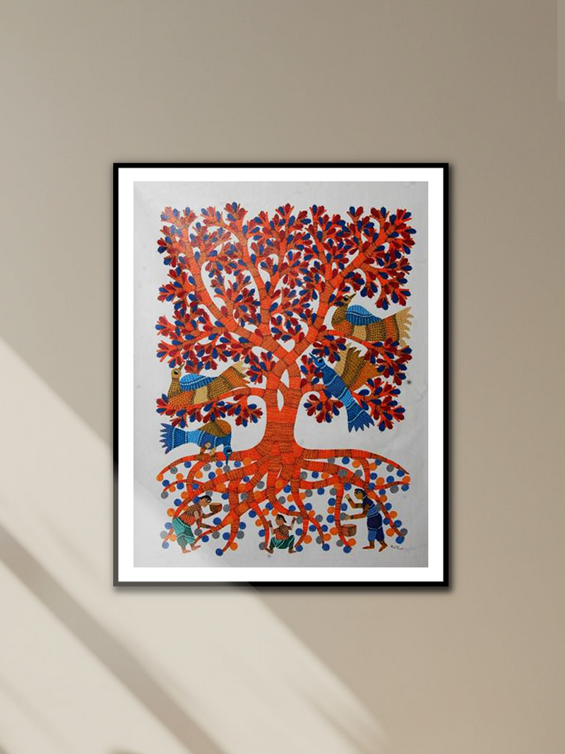 Radiant tree with birds and humans: Gond by Kailash Pradhan