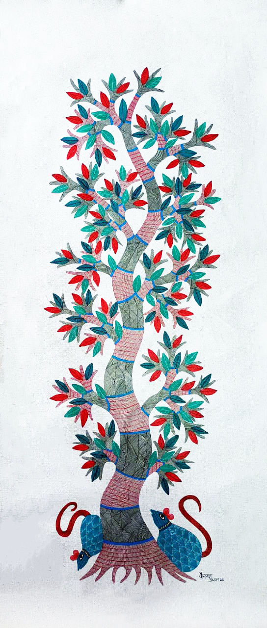 Radiant depiction of a tree and rats: Gond by Kailash Pradhan