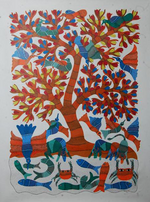 Radiant tree with birds and fishes: Gond by Kailash Pradhan