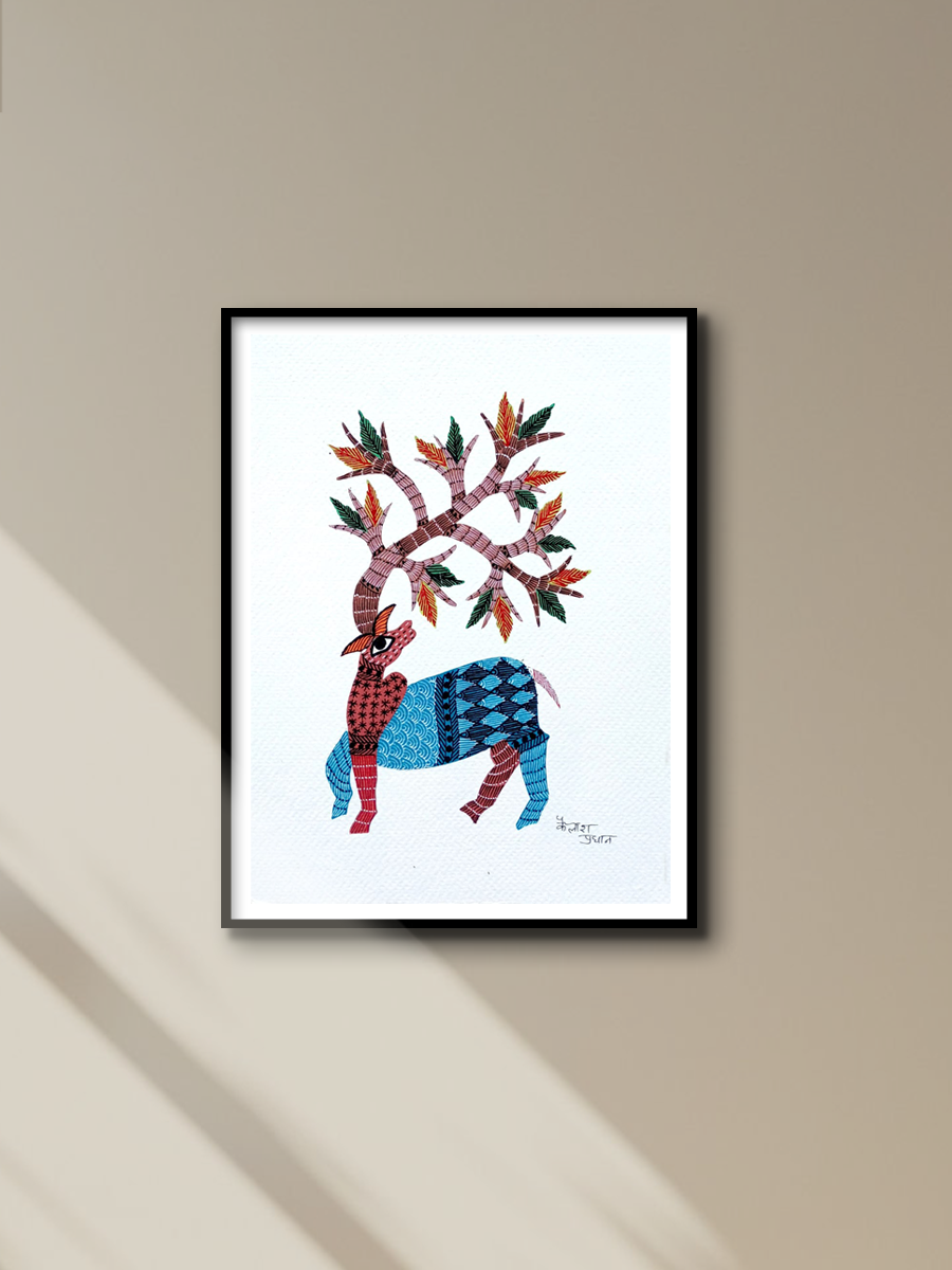 Rindeer in Gond art by Kailash Pradhan for sale