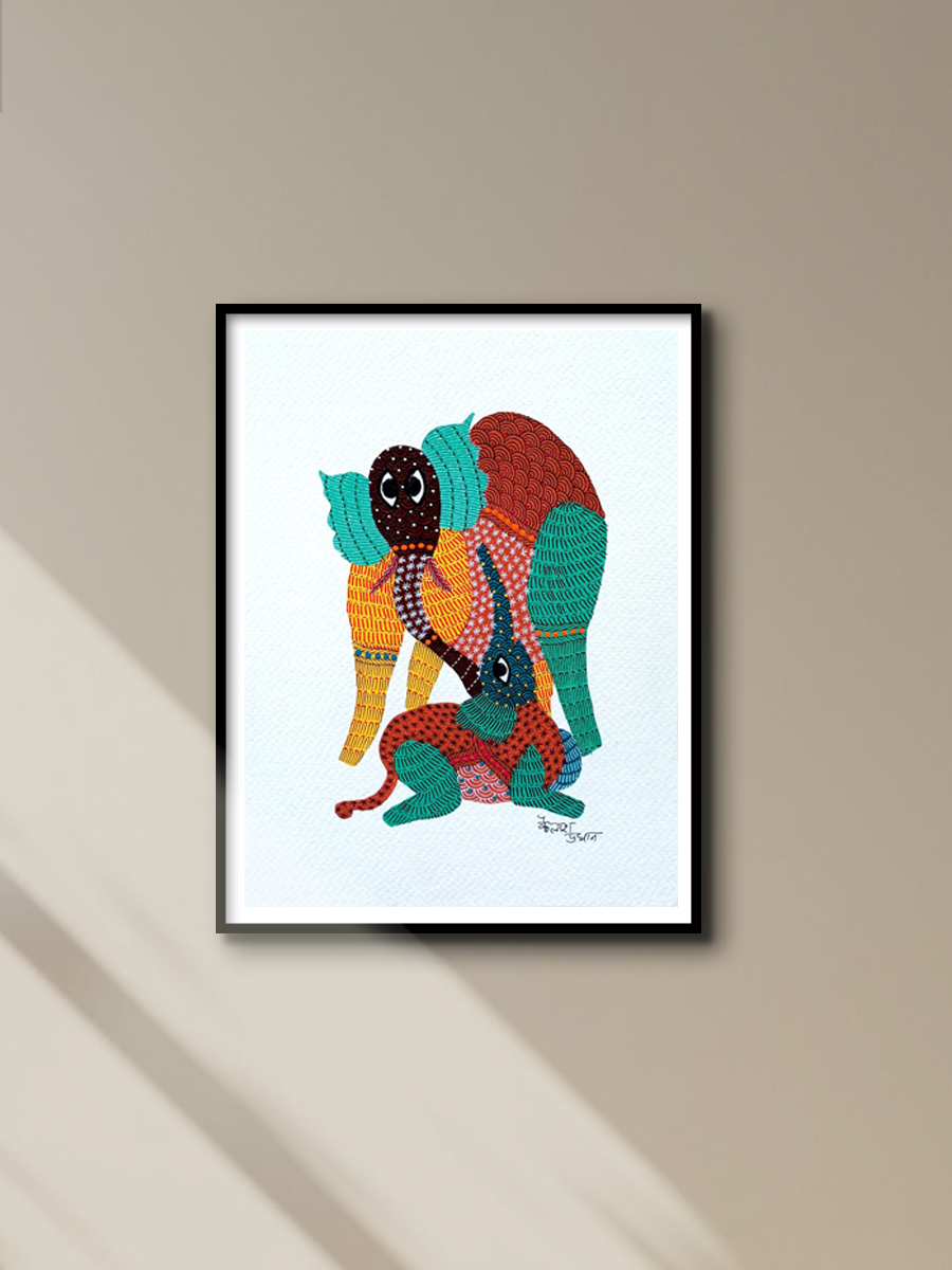 Two Elephants in Gond art by Kailash Pradhan for sale