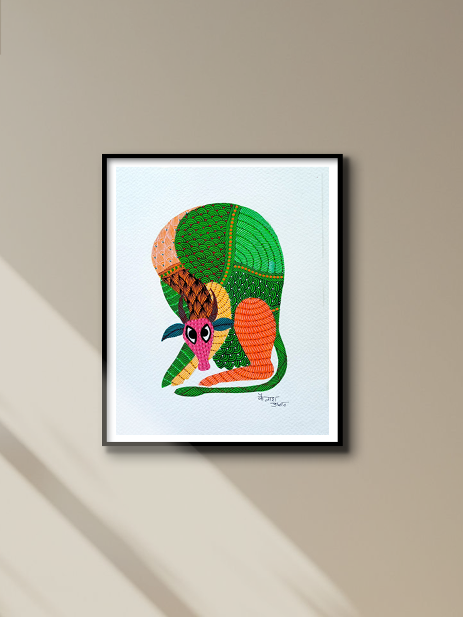 The Ox in Gond art by Kailash Pradhan for sale