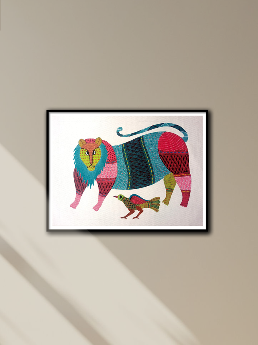 Shop Lion and a Bird in Gond by Kailash Pradhan
