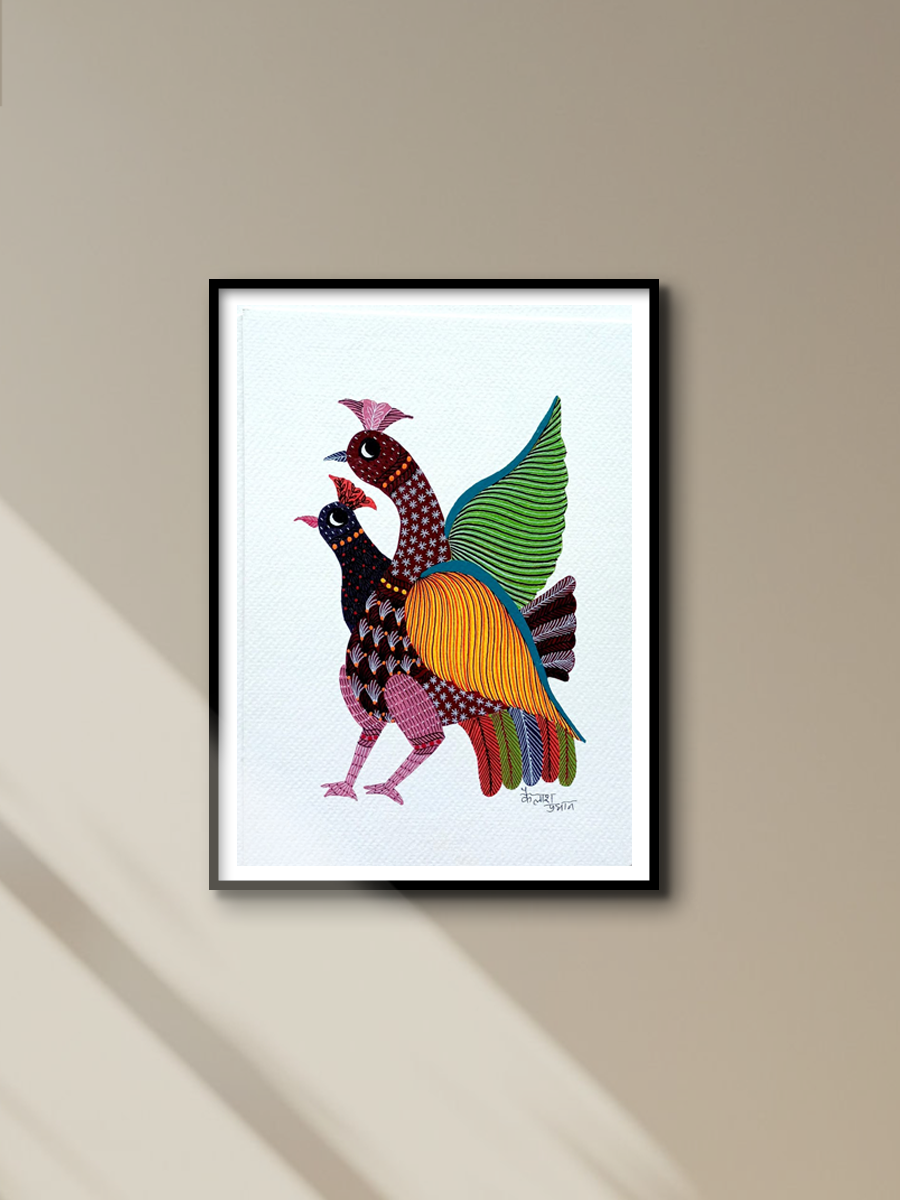 Peacocks in Gond art by Kailash Pradhan for sale