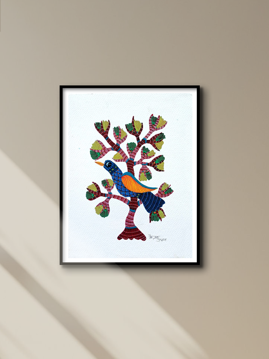 The Bird and the Tree: Gond art by Kailash Pradhan for sale