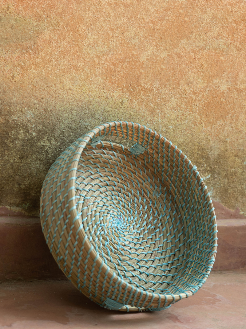 Basket with light blue hues: Sabai Grass Work by Gouri Mohapatra