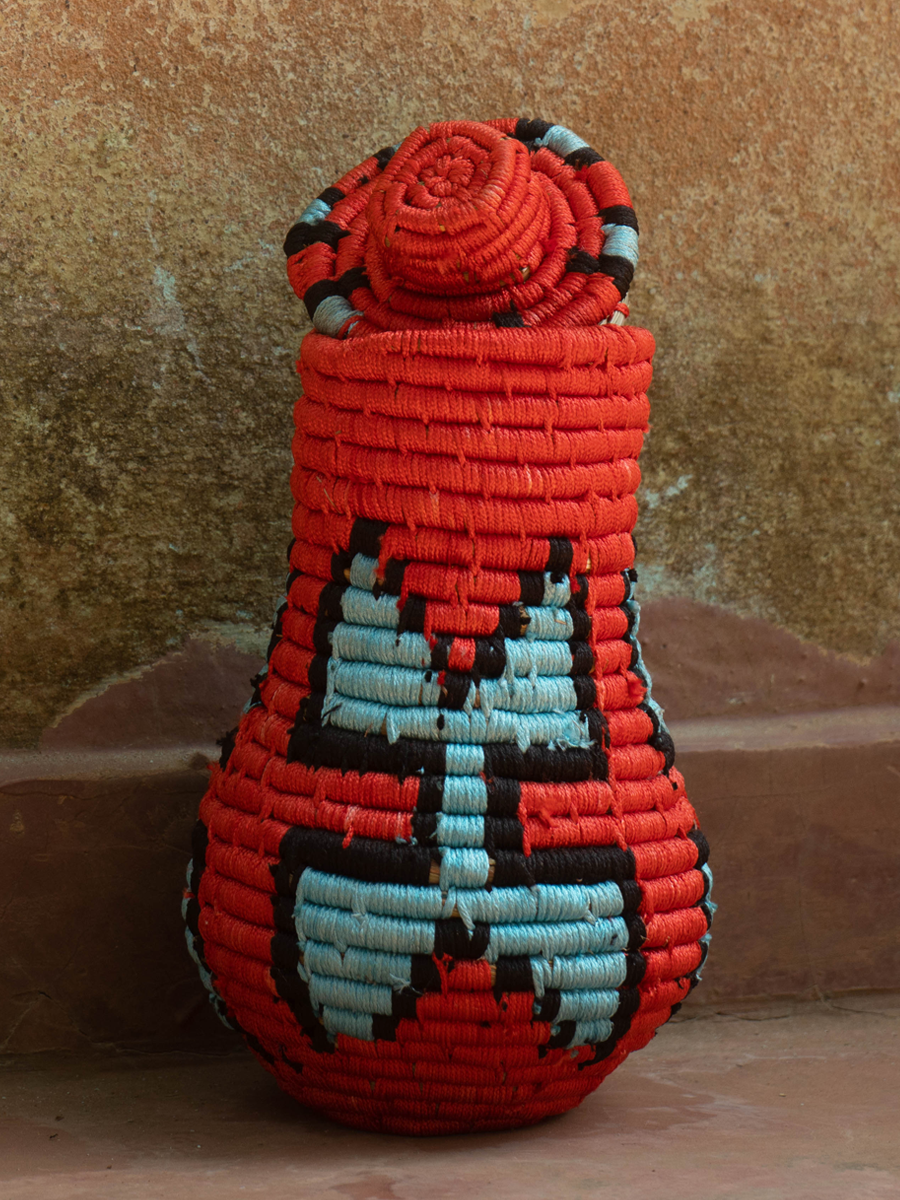 Pot in red in Sabai Grass Work by Gouri Mohapatra for sale