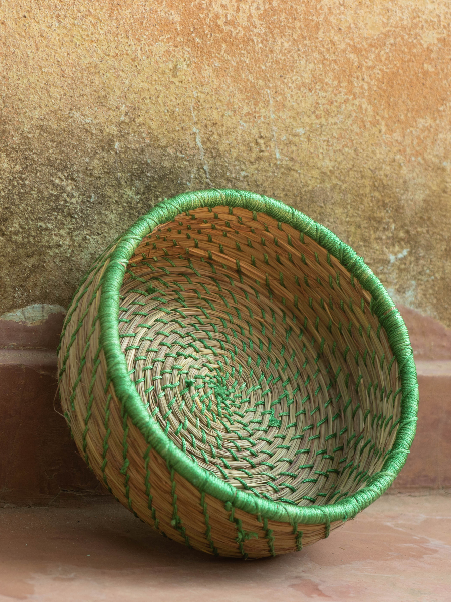 Buy Green hued basket in Sabai Grass Work by Gouri Mohapatra