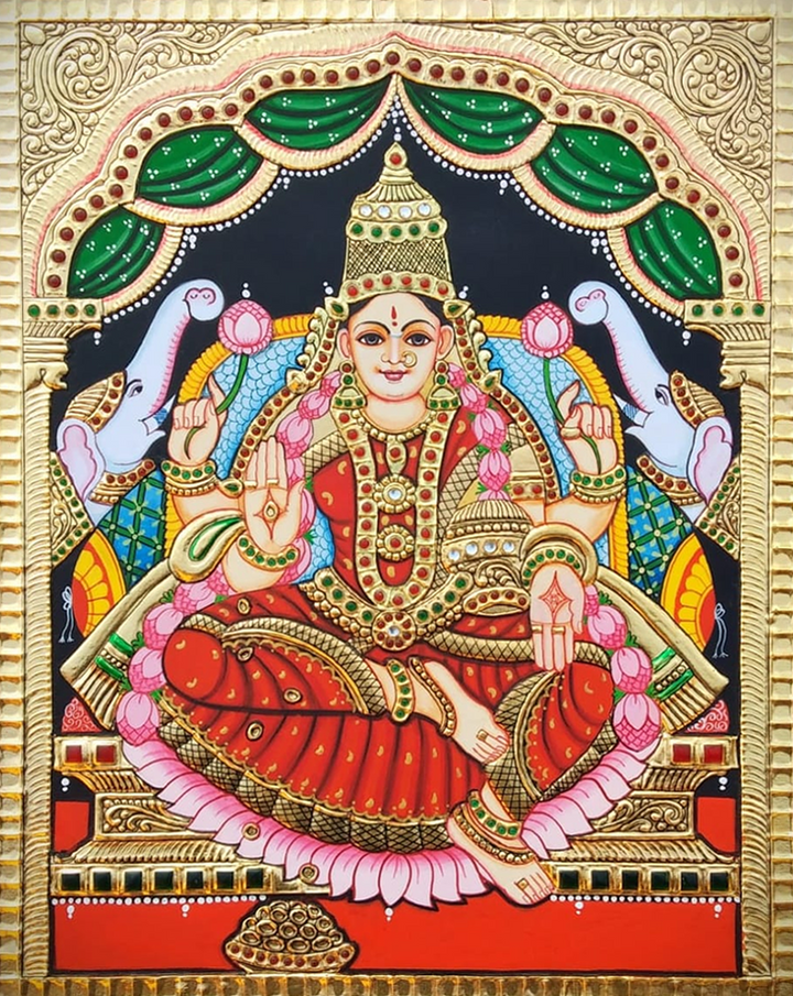 Gajalakshmi: Tanjore Painting by Sanjay Tandekar Thumbnail
