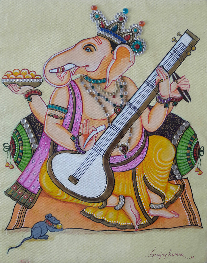 Ganesha, Tanjore Art by Sanjay Tandekar Thumbnail