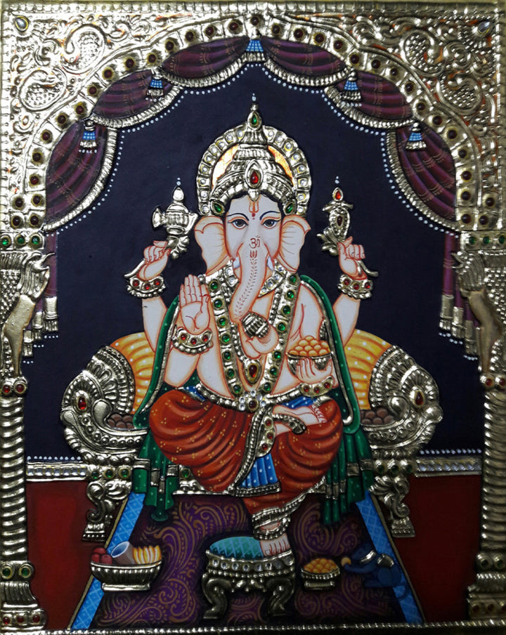 Ganesha, Tanjore Painting by Sanjay Tandekar Thumbnail