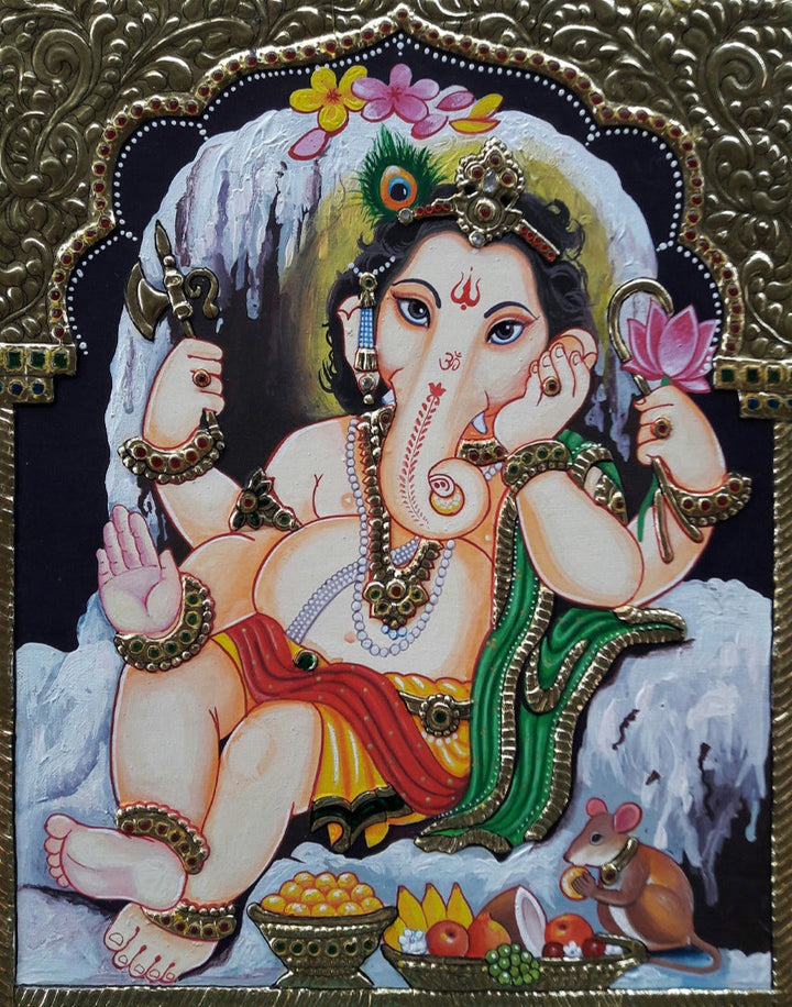 Ganesha, Tanjore Painting by Sanjay Tandekar Thumbnail
