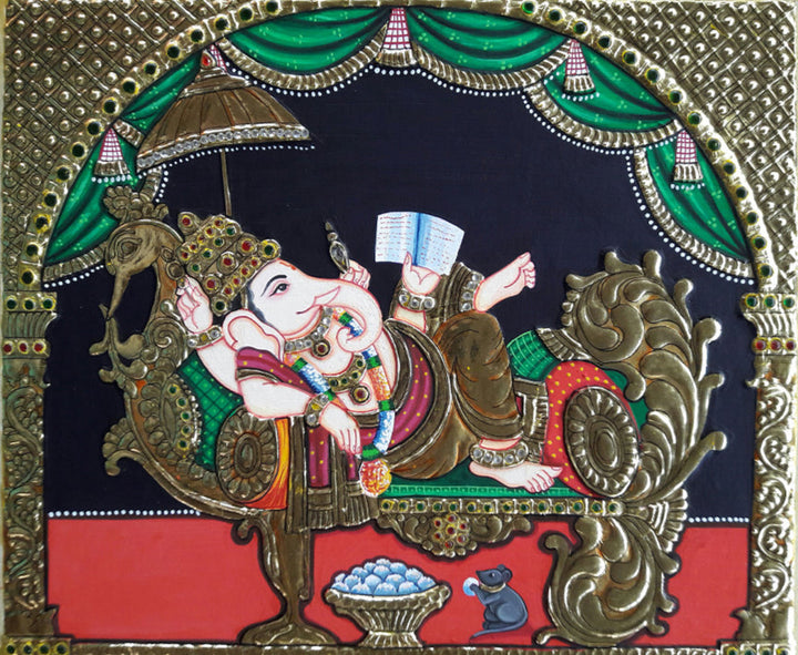 Ganesha, Tanjore Painting by Sanjay Tandekar Thumbnail