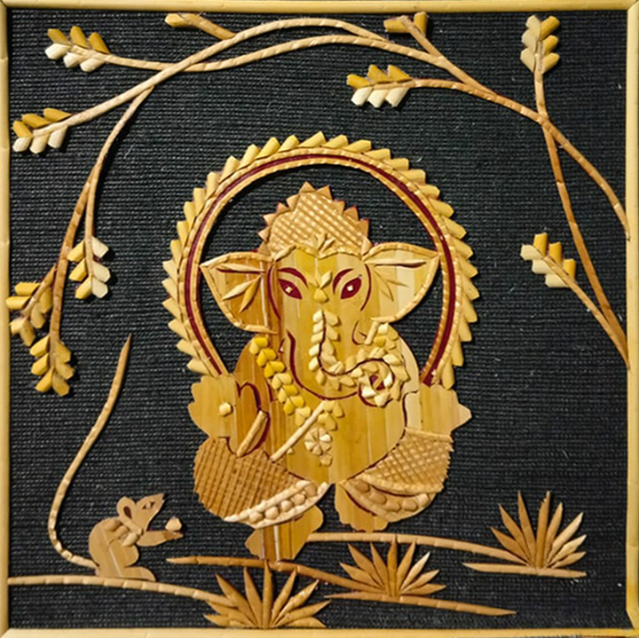 Ganesha and the Mouse: Sikki Grass Artwork by Dhirendra Kumar Thumbnail