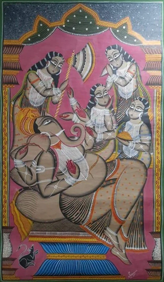 Ganesha, handpainted in Kalighat style by Hasir Chitrakar Thumbnail