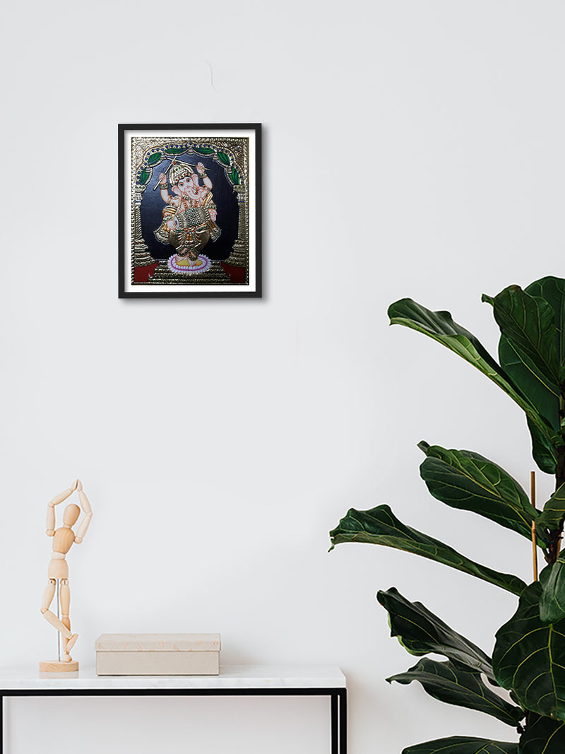 Ganesha playing Dolok, Tanjore Painting for sale