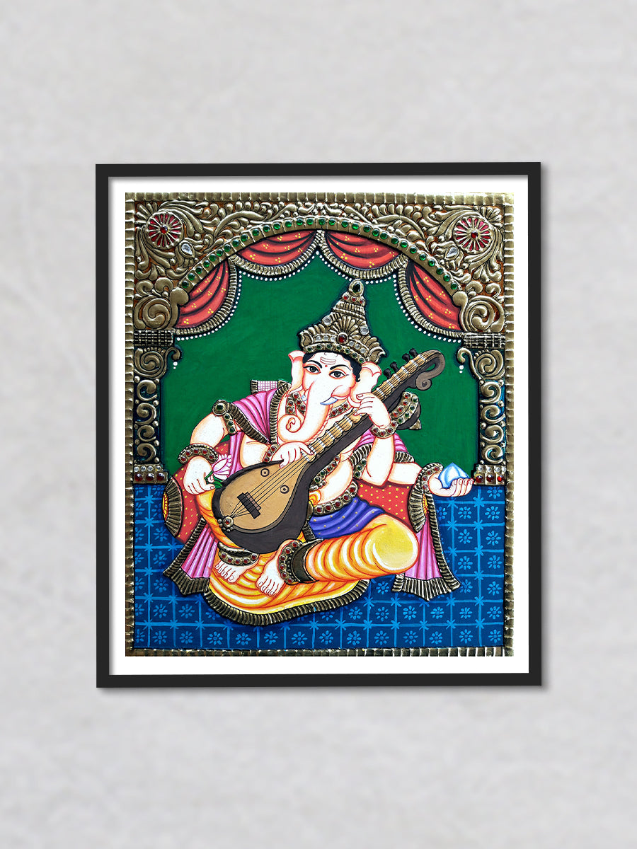 Ganesha playing Sitar, Tanjore Art by Sanjay Tandekar
