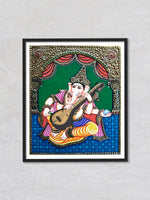 Ganesha playing Sitar, Tanjore Art by Sanjay Tandekar
