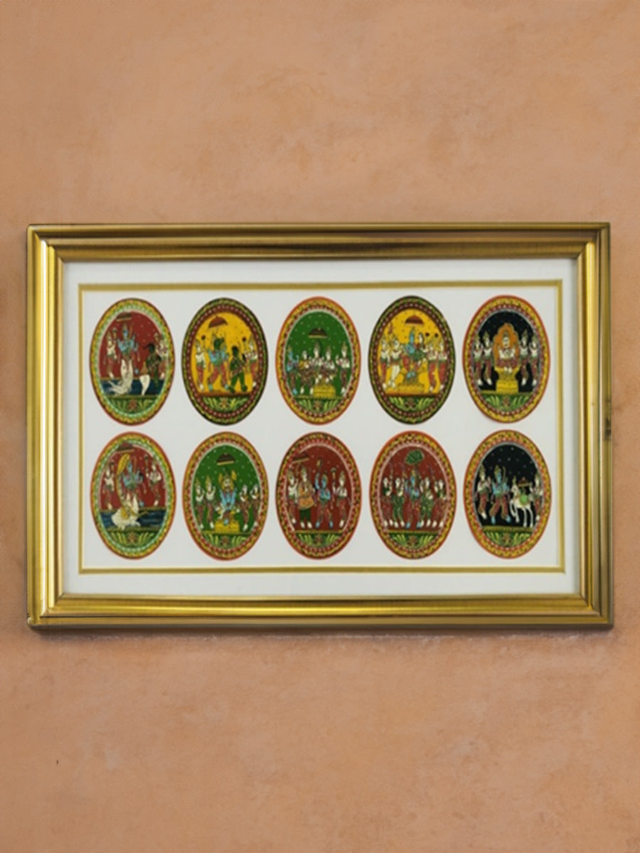 Ganjifa Card Frame (10 Picture Cards) by Sawant Bhonsle for sale