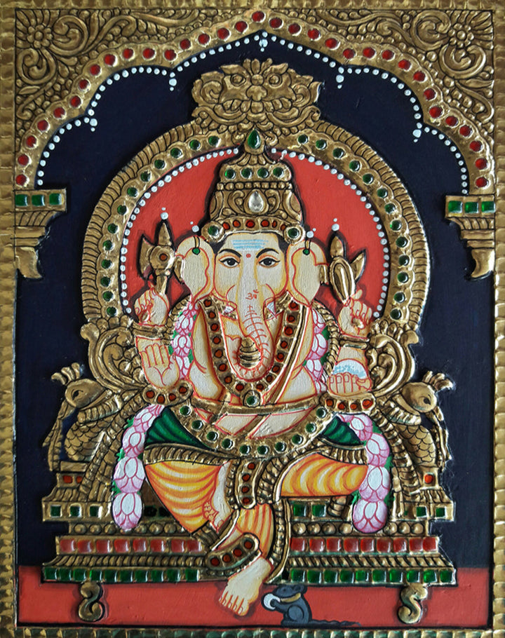 Ganpati, Tanjore Painting by Sanjay Tandekar Thumbnail