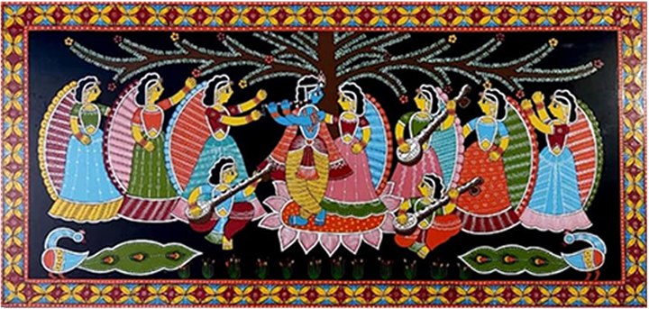 Gathering of Radha-Krishna with Gopis in Tikuli painting by Ashok Kumar Thumbnail