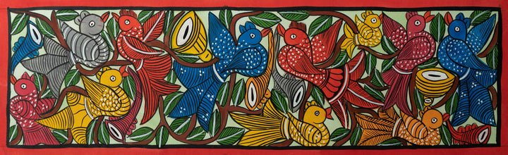 Gathering of birds: Santhal Tribal Pattachitra by Manoranjan Chitrakar Thumbnail