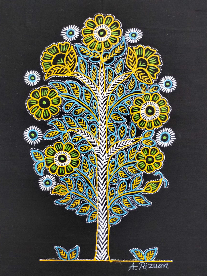 Ghonta(Marigold) artwork in Rogan art by Rizwan Khatri Thumbnail