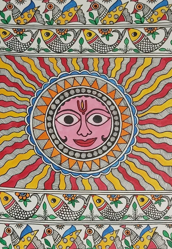 Madhubani Painting of Glowing Sun by Priti Karn Thumbnail