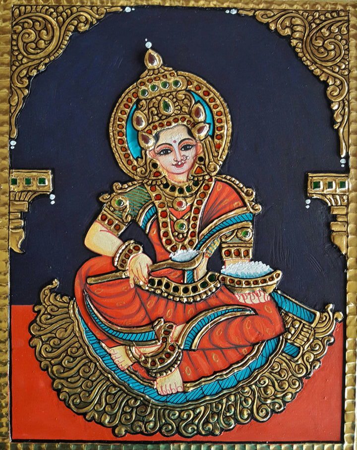 Goddess Annapurna, Tanjore Painting by Sanjay Tandekar Thumbnail