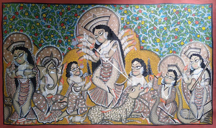 Goddess Durga Kalighat painting by Hasir Chitrakar Thumbnail