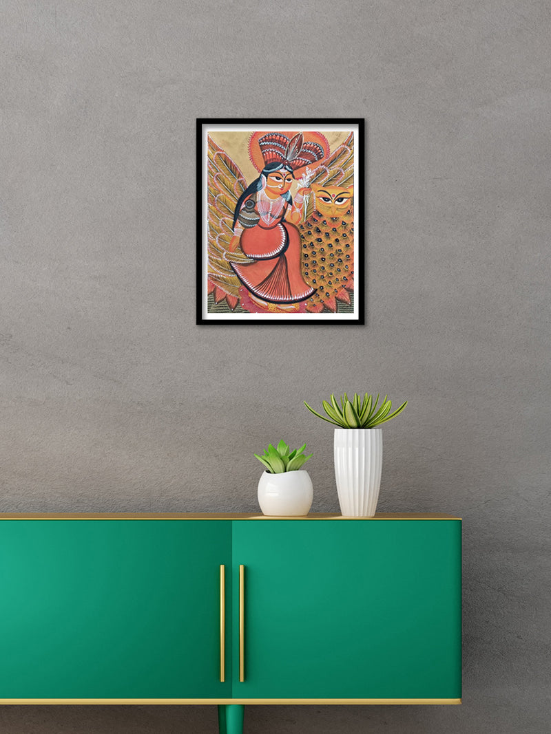 Goddess Lakshmi seated on owl in Kalighat by Hasir Chitrakar