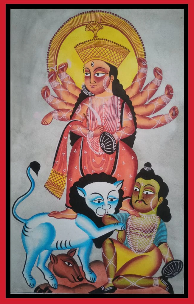 Goddess of Valour:Bengal Pattachitra painting by Manoranjan Chitrakar Thumbnail